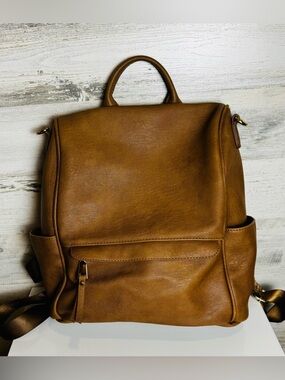 Madison West Brown Faux Leather Backpack Purse Convertible Shoulder Bag